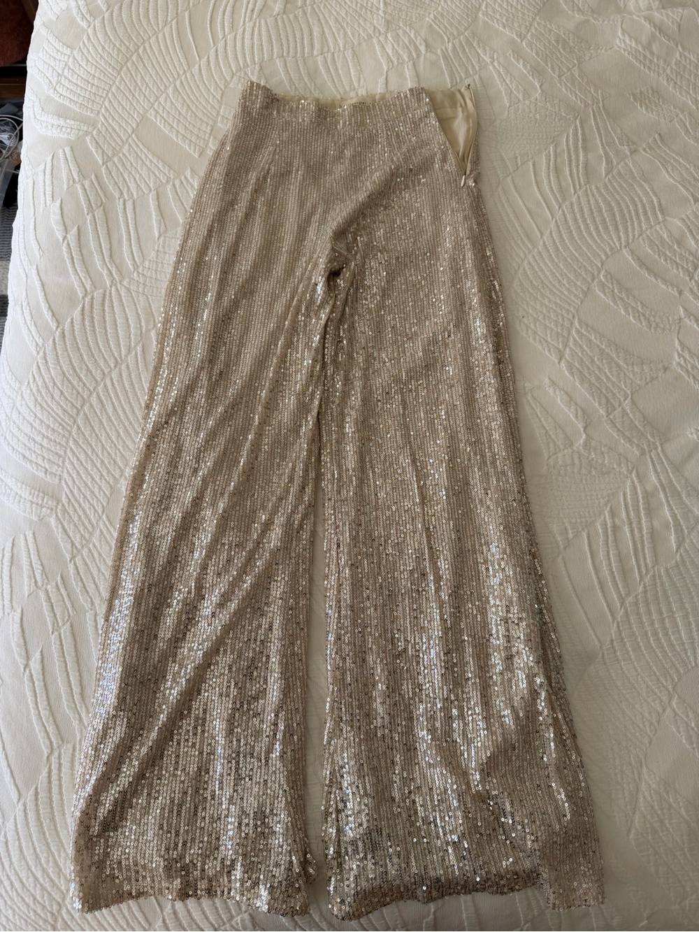 By Together Gold Sequin Wide-Leg Jumpsuit Pants